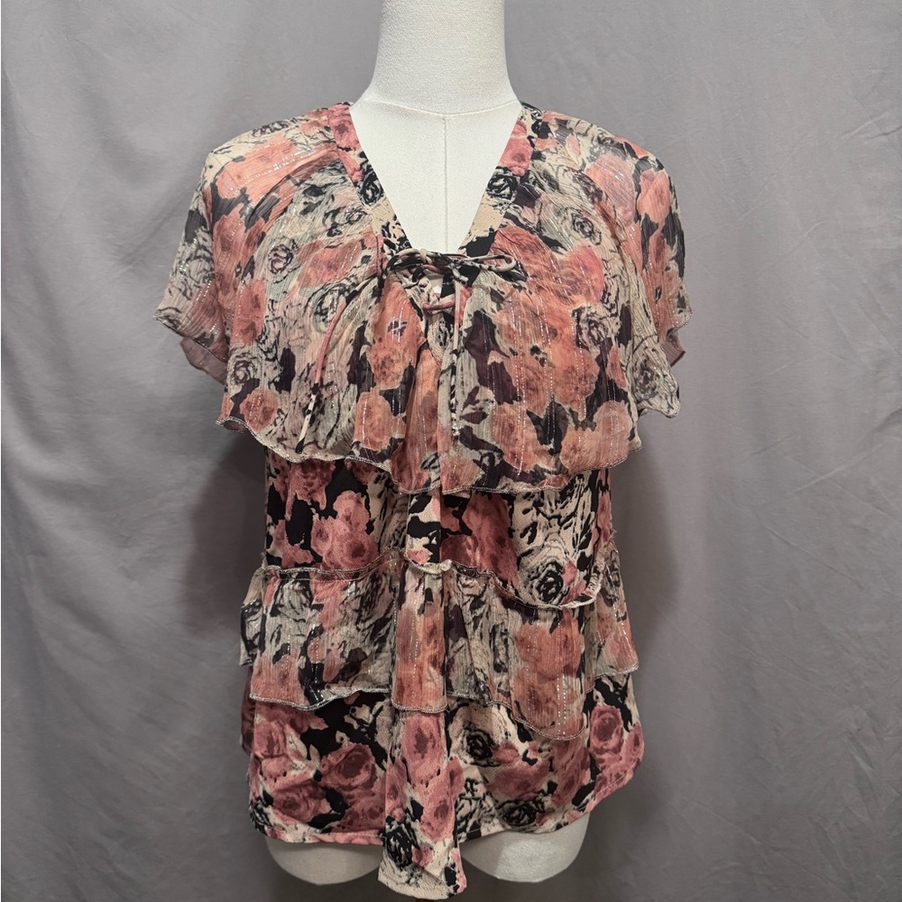 Lucky Brand Pink and Black Floral Blouse